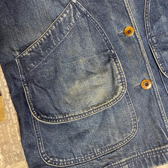 Vintage LL Bean Women LARGE Denim Chore Coat Corduroy Collar Plaid Flannel Lined - Picture 13 of 16